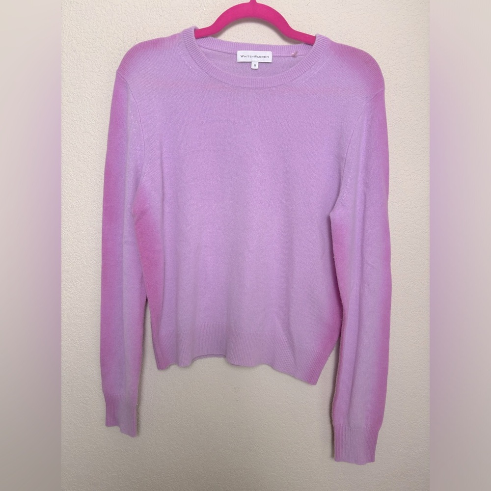 White + Warren 100% Cashmere Lavender Ombré Spray Paint Crew Neck Sweater M